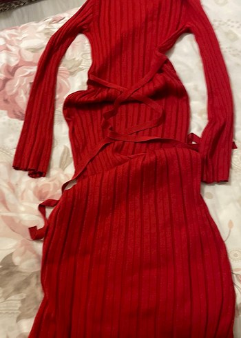 Kırmızı Triko Uzun Elbise - Görsel 2