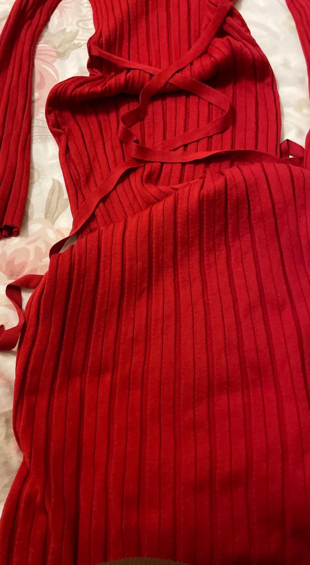 Kırmızı Triko Uzun Elbise - Görsel 3