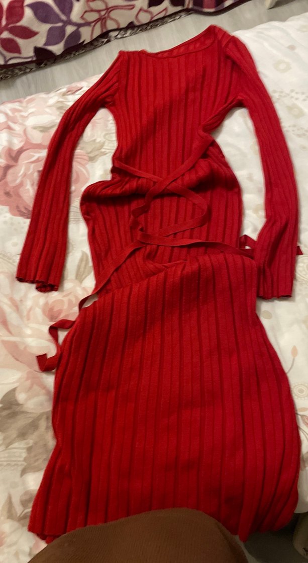 Kırmızı Triko Uzun Elbise - Görsel 2