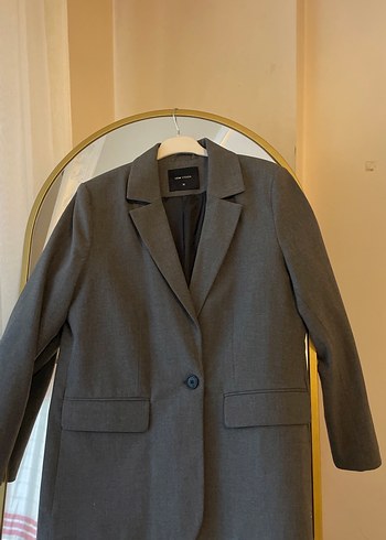 Gri Kadın Keten Blazer Ceket - Görsel 3