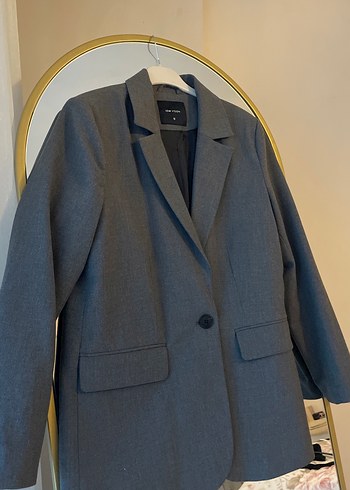 Gri Kadın Keten Blazer Ceket - Görsel 2