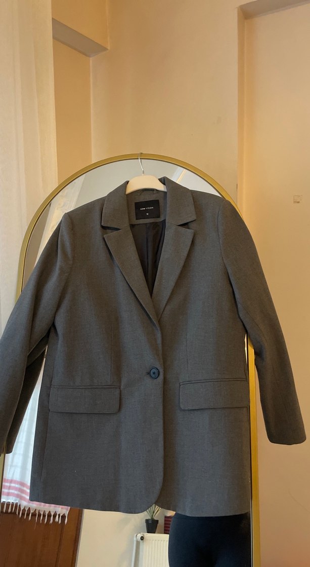 Gri Kadın Keten Blazer Ceket - Görsel 3