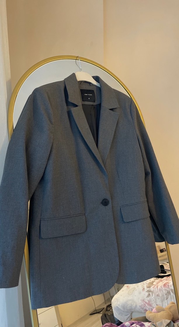 Gri Kadın Keten Blazer Ceket - Görsel 2