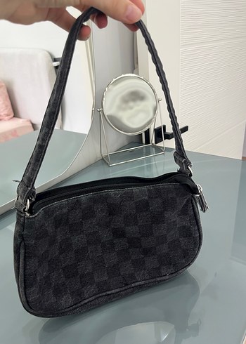 Gri Ekose Desenli Denim Kadın Çanta - Görsel 2