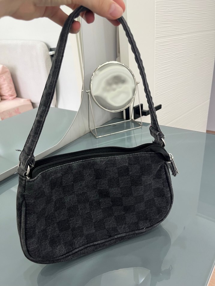 Gri Ekose Desenli Denim Kadın Çanta - Görsel 2