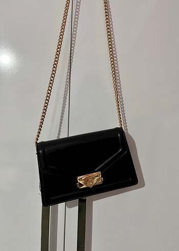 Zincir Detaylı Siyah Deri Kadın Çanta - Görsel 4