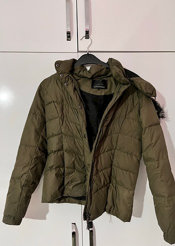 Kürk Detaylı Haki Kadın Kış Montu - Görsel 2