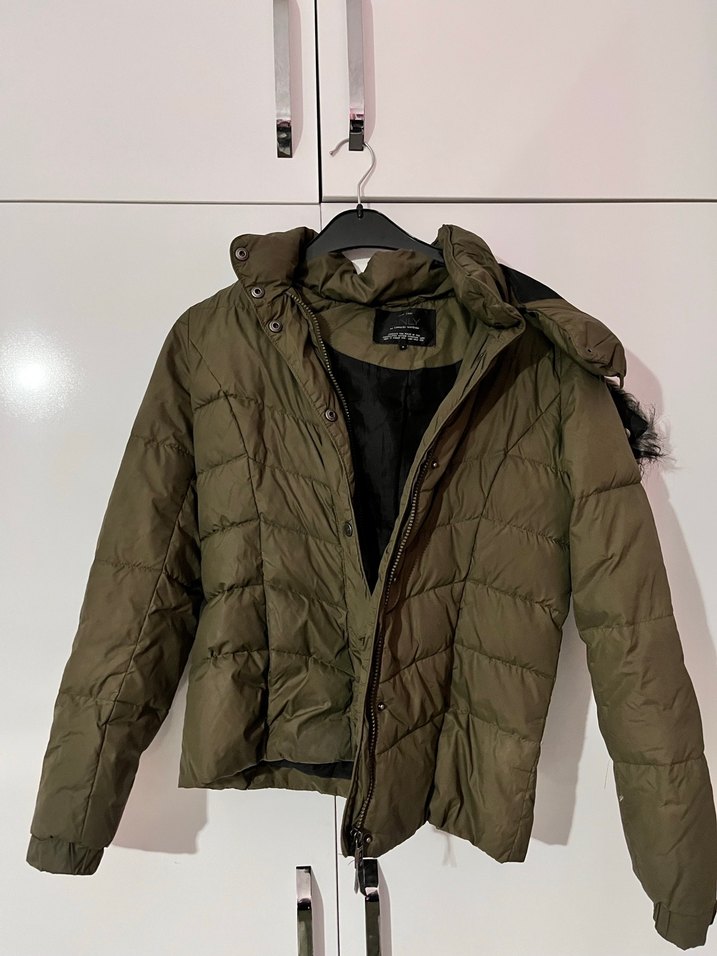 Kürk Detaylı Haki Kadın Kış Montu - Görsel 2