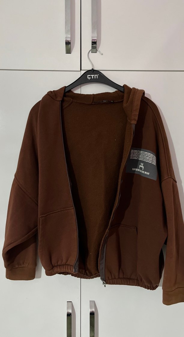 Kahverengi Kapüşonlu Oversize Sweatshirt - Görsel 3