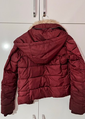 Bordo Kürklü Kadın Kışlık Mont Pull&Bear - Görsel 3