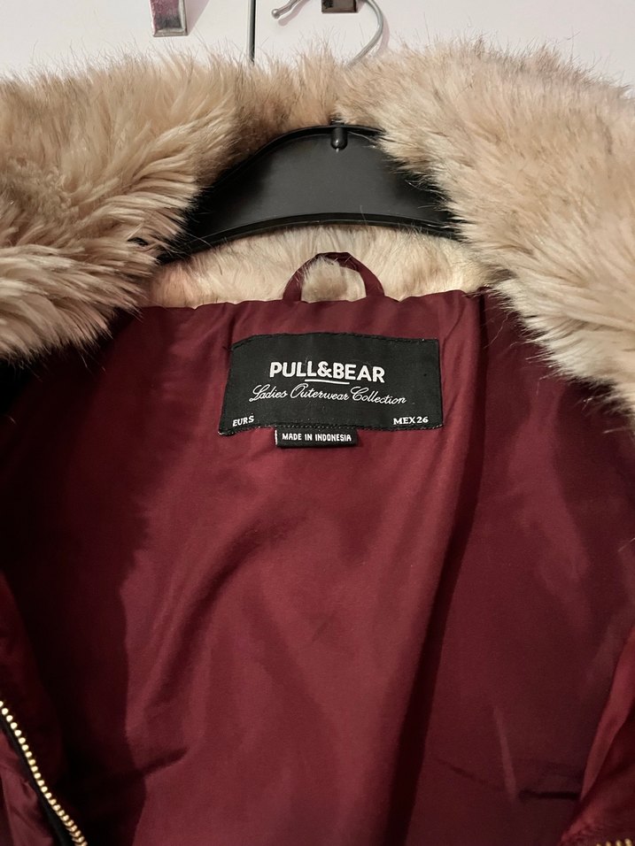 Bordo Kürklü Kadın Kışlık Mont Pull&Bear - Görsel 2