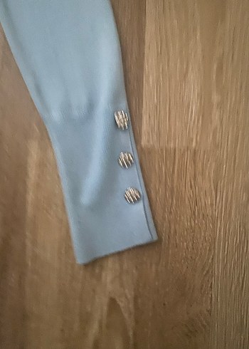 Zara Taşlı Mavi V Yaka Düğmeli Kadın Hırka - Görsel 3