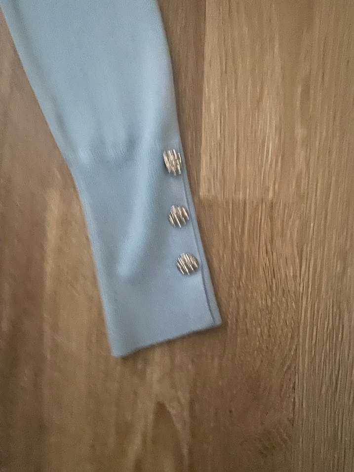 Zara Taşlı Mavi V Yaka Düğmeli Kadın Hırka - Görsel 3