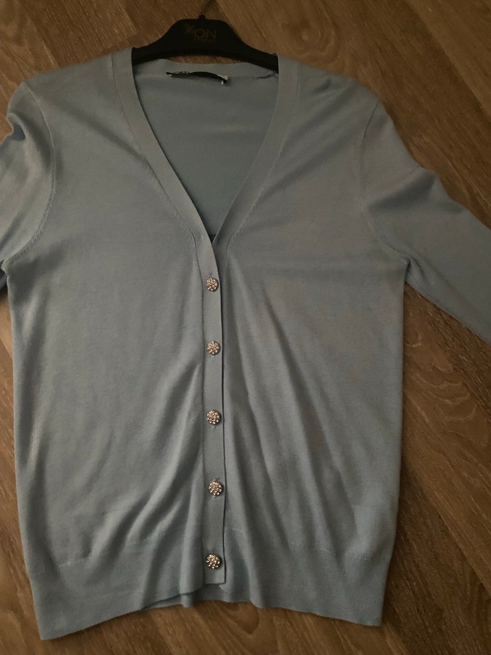 Zara Taşlı Mavi V Yaka Düğmeli Kadın Hırka - Görsel 2