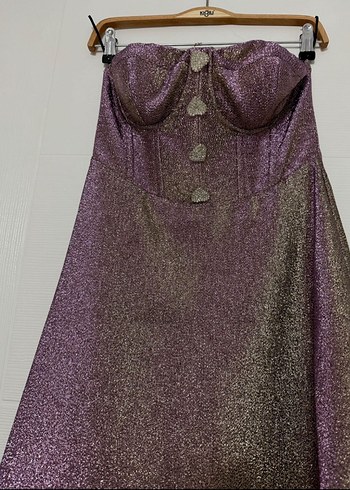 Nocturne Parlak Mor Straplez Uzun Elbise - Görsel 3