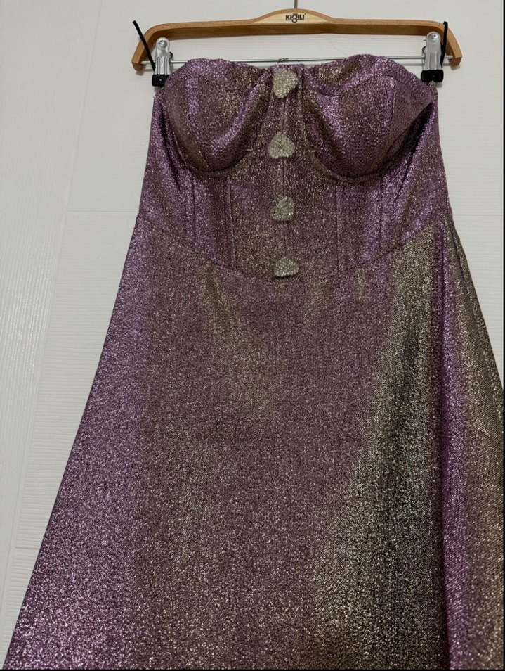 Nocturne Parlak Mor Straplez Uzun Elbise - Görsel 3