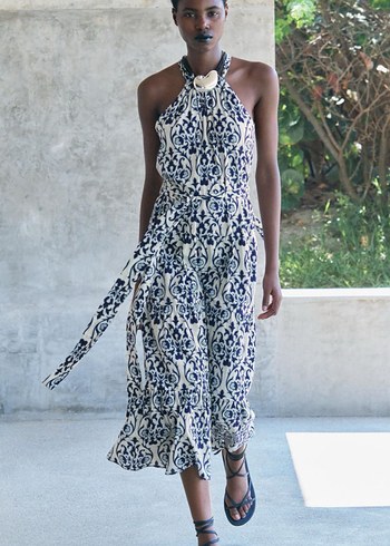 Zara Halter Yaka Mavi Bağlamalı Uzun Kadın Elbise - Görsel 3