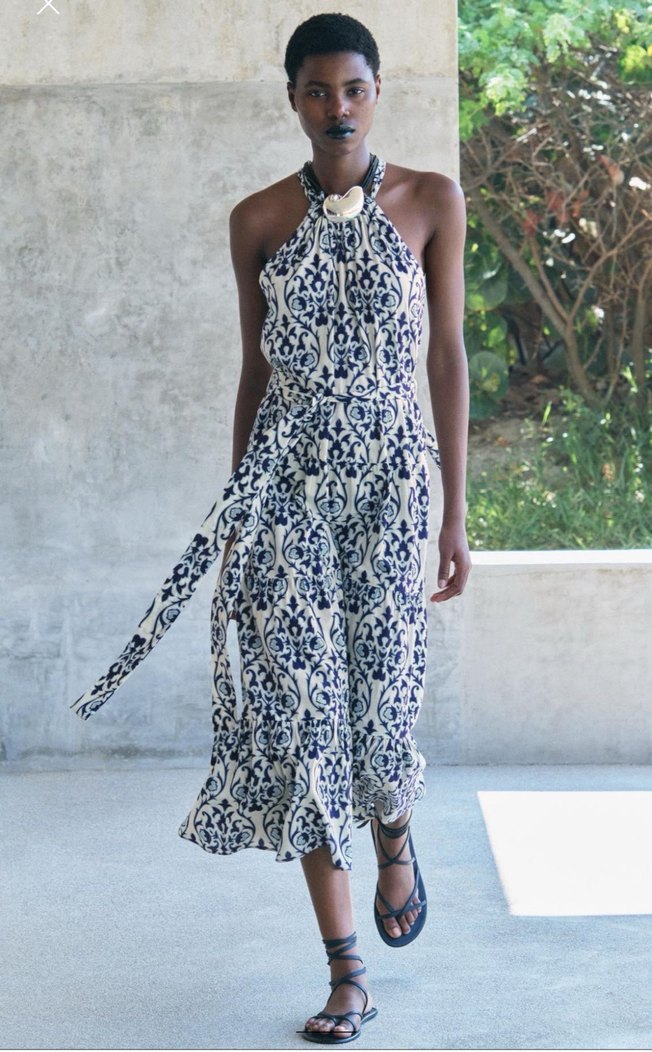 Zara Halter Yaka Mavi Bağlamalı Uzun Kadın Elbise - Görsel 3