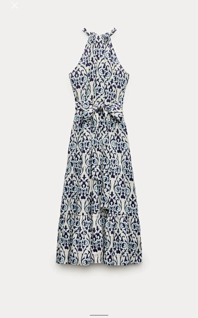 Zara Halter Yaka Mavi Bağlamalı Uzun Kadın Elbise - Görsel 4