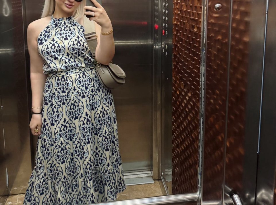 Zara Halter Yaka Mavi Bağlamalı Uzun Kadın Elbise - Görsel 5