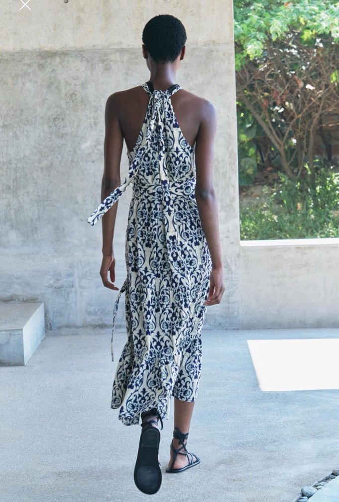 Zara Halter Yaka Mavi Bağlamalı Uzun Kadın Elbise - Görsel 2