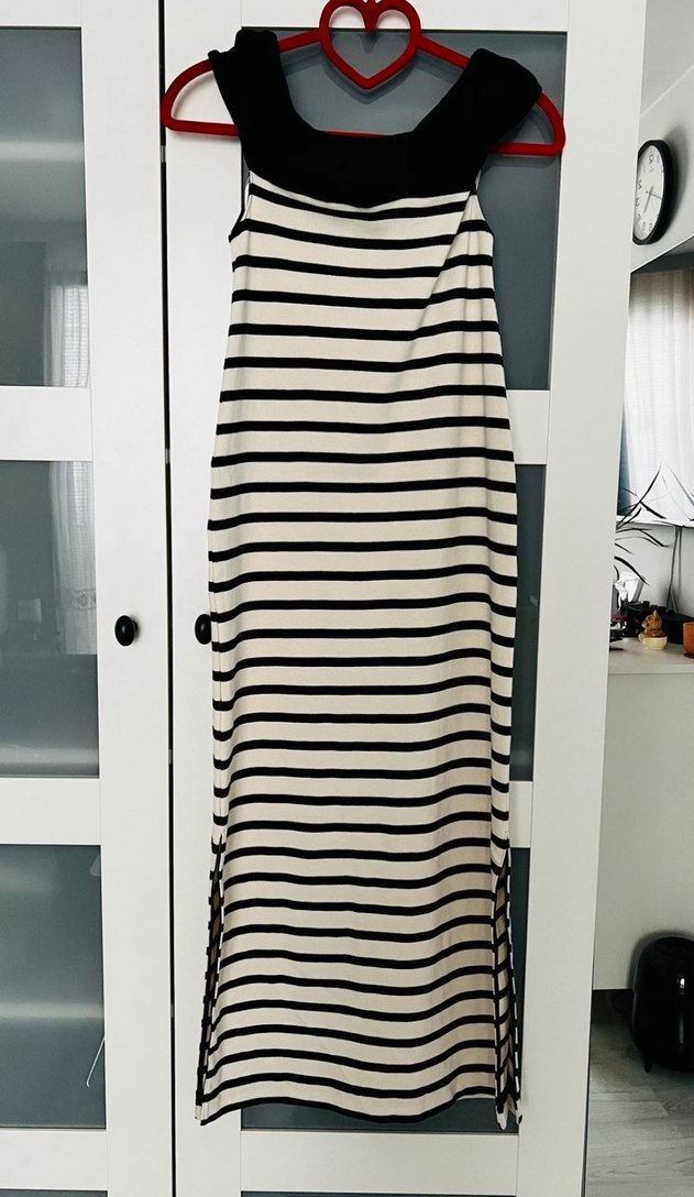 Massimo Dutti Çizgili Yırtmaçlı Uzun Triko Elbise - Görsel 3