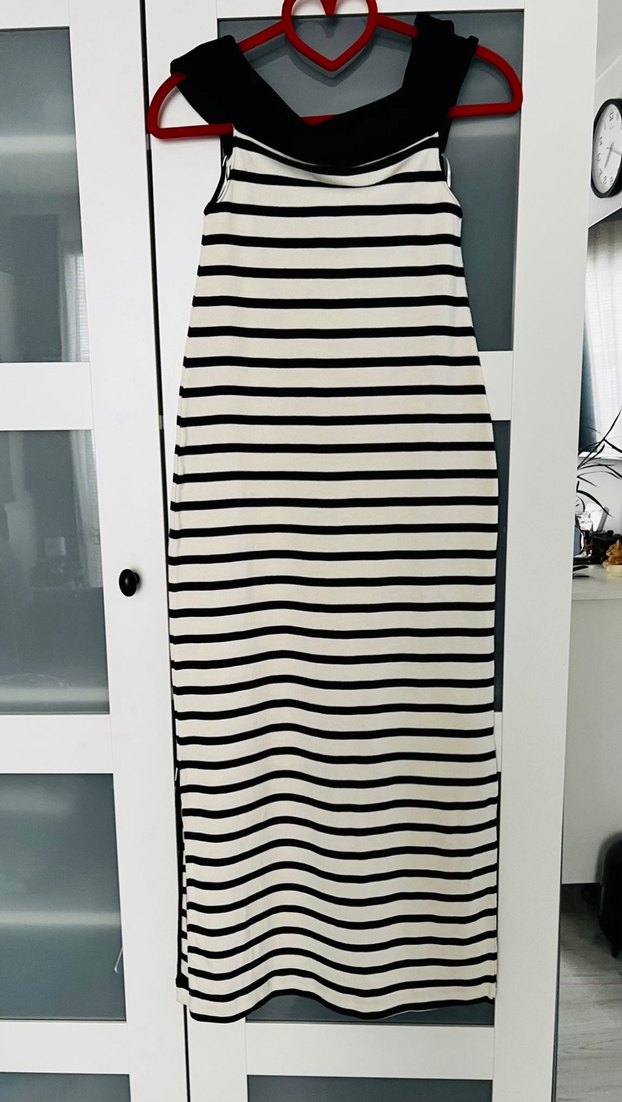 Massimo Dutti Çizgili Yırtmaçlı Uzun Triko Elbise - Görsel 2