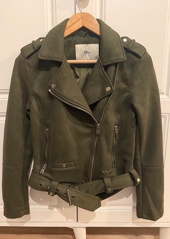 Kadın Haki Süet Kemerli Biker Ceket - Görsel 2