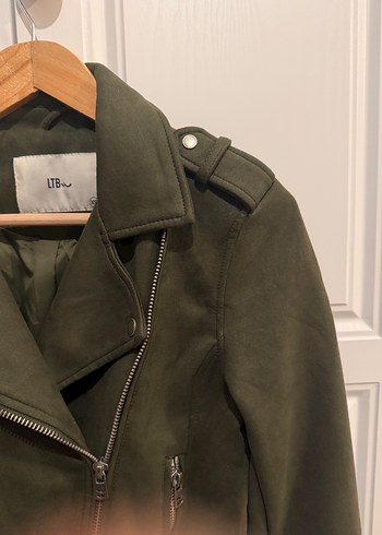 Kadın Haki Süet Kemerli Biker Ceket - Görsel 3