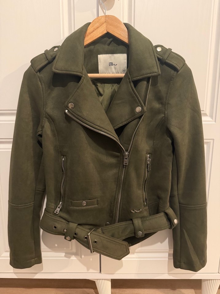 Kadın Haki Süet Kemerli Biker Ceket - Görsel 2