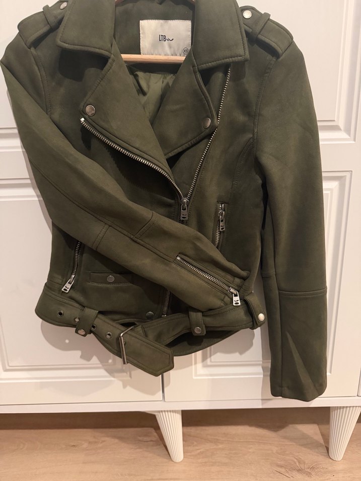 Kadın Haki Süet Kemerli Biker Ceket - Görsel 4