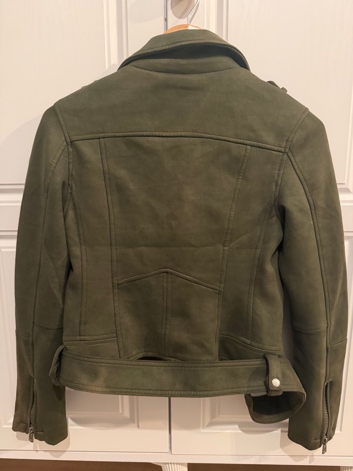 Kadın Haki Süet Kemerli Biker Ceket - Görsel 5