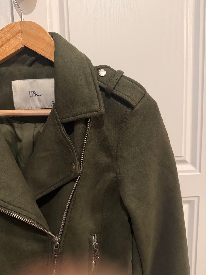 Kadın Haki Süet Kemerli Biker Ceket - Görsel 3