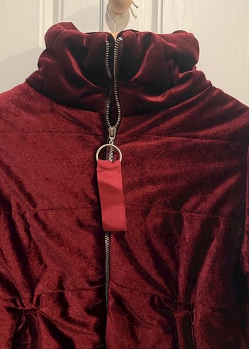 Bordo Fermuarlı Yüksek Yakalı Kadın Ceket - Görsel 2