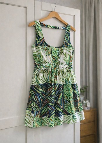 Renkli Bohem Mini Elbise - Görsel 3