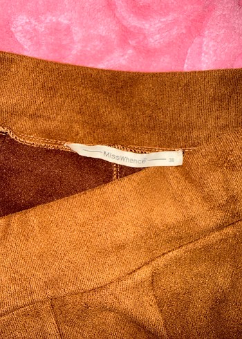 Kahverengi Süet Kadın Pantolon, Kürk Detaylı - Görsel 2