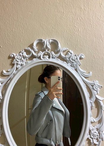 Gri Süet Kısa Biker Deri Ceket - Görsel 5