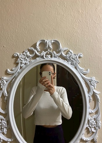 Kadın Beyaz İnce Triko Uzun Kollu Kazak - Görsel 3