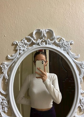 Kadın Beyaz İnce Triko Uzun Kollu Kazak - Görsel 4