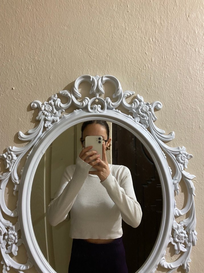 Kadın Beyaz İnce Triko Uzun Kollu Kazak - Görsel 3