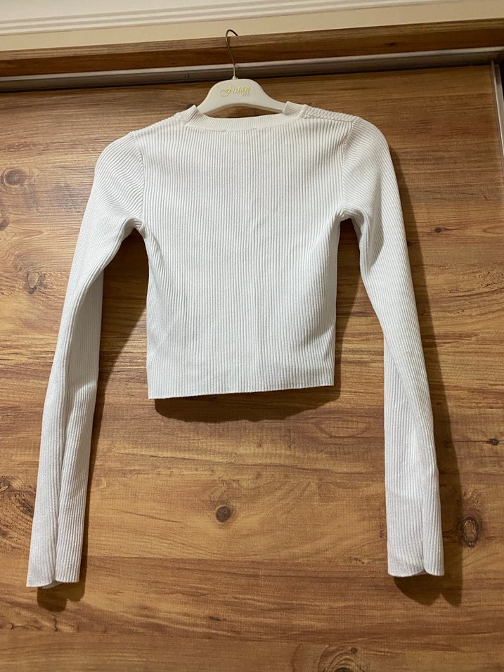 Kadın Beyaz İnce Triko Uzun Kollu Kazak - Görsel 2