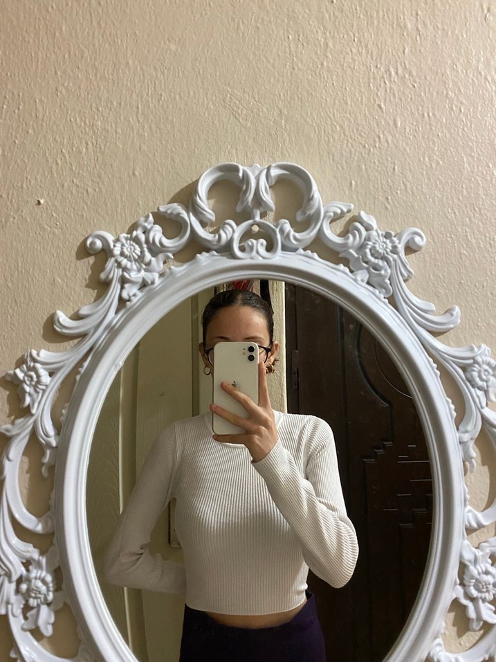 Kadın Beyaz İnce Triko Uzun Kollu Kazak - Görsel 4