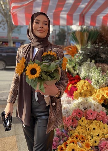 Drapeli Etnik Desenli Kahverengi Midi Kadın Takım - Görsel 3