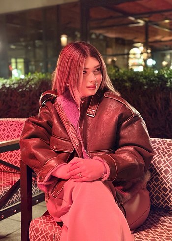 Kahverengi Kürklü Kısa Deri Ceket - Görsel 4