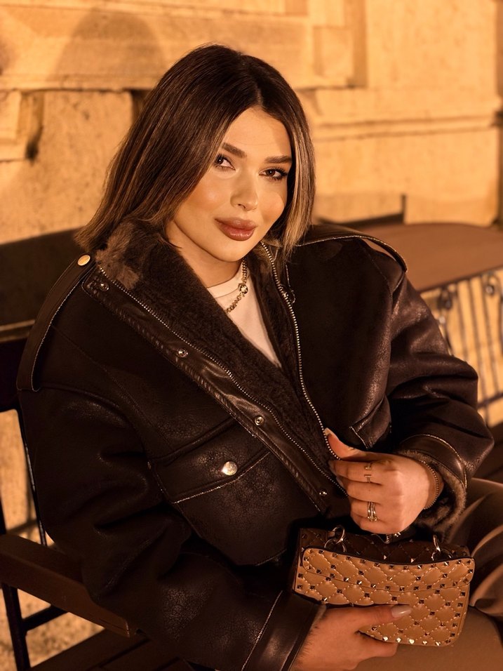 Kahverengi Kürklü Kısa Deri Ceket - Görsel 3