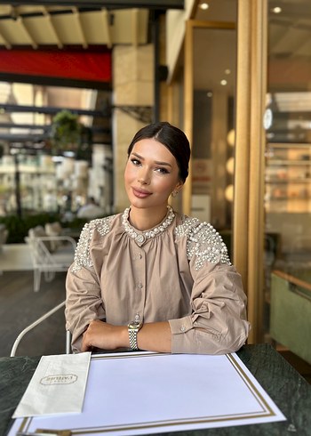 Bej Drapeli Mini Kadın Gömlek - Görsel 8