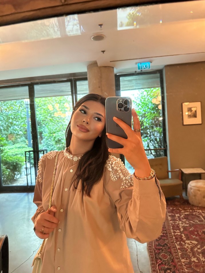 Bej Drapeli Mini Kadın Gömlek - Görsel 4