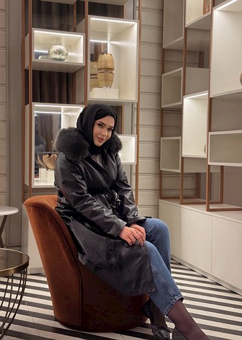 Kürklü Siyah Deri Kadın Ceket - Görsel 2