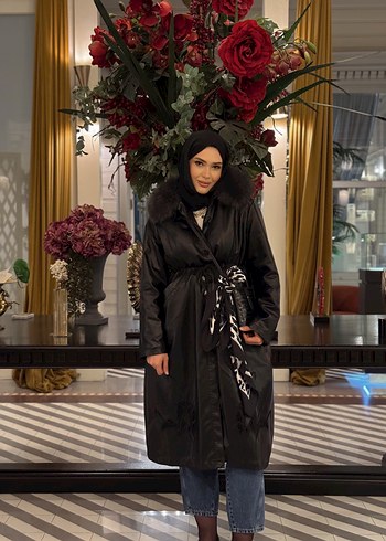 Kürklü Siyah Deri Kadın Ceket - Görsel 3