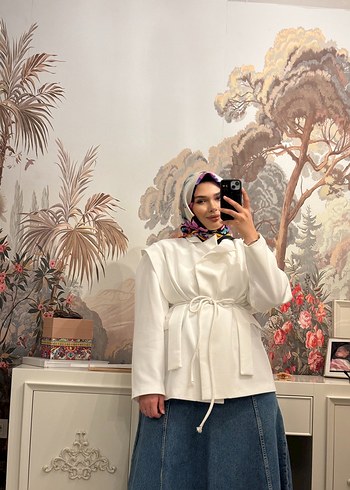 Kadın Beyaz Saten Drapeli Wrap - Görsel 6